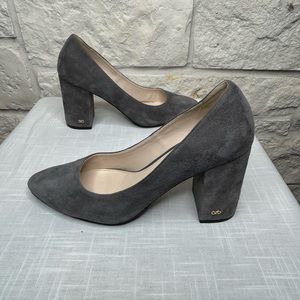Cole Haan Suede Gray Pump Heels Size 8B Chunky Heel 3 1/2”